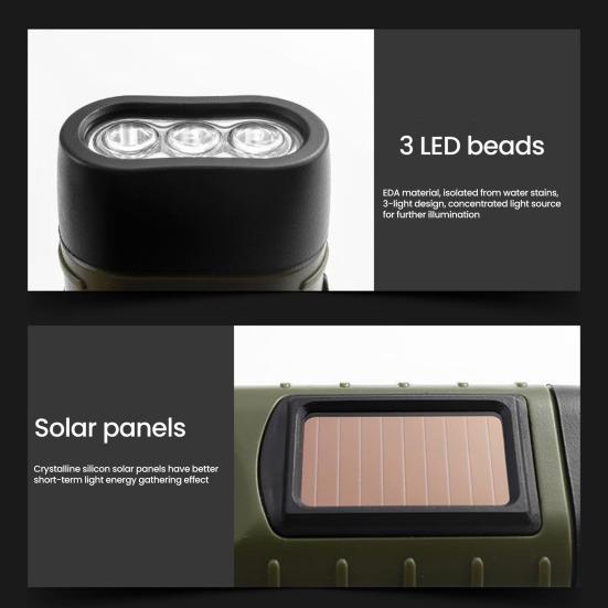 Solar And Hand Crank Flashlight 5-in-1 Emergency LED Light with Type-C Charging Waterproof Portable Power Bank for Camping Outdoor Use