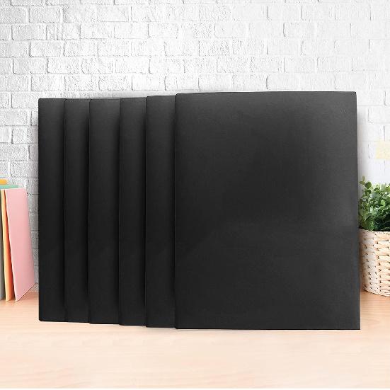 Easykart Plastic Folders with Pockets - (Black, 6 Pack), 2 Pocket Poly Folders for School, Home or Office, Durable Heavy Duty File Folders