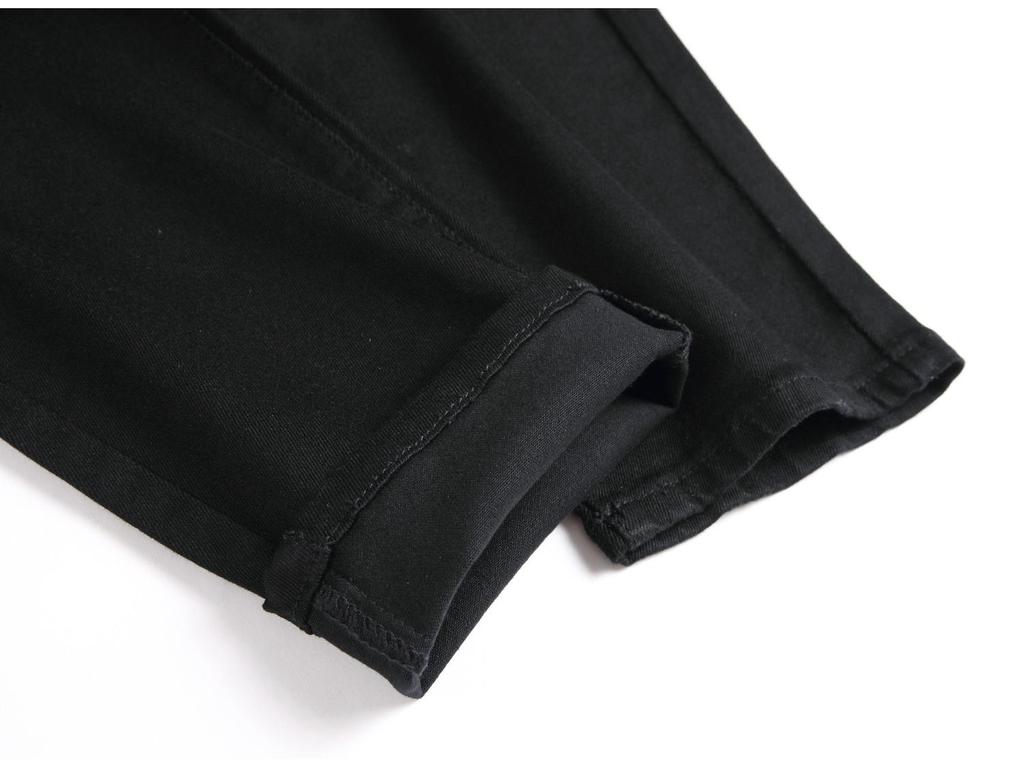 Autumn 2023 Men's Slim Fit Black Street Jeans - Trendy, Elastic Mid-Waist