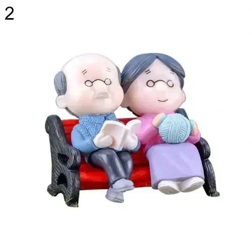 Mini Park Bench Grandpa Grandma Model Miniature Plastic Garden Statues Landscape Garden Decor Ornament Sculptures