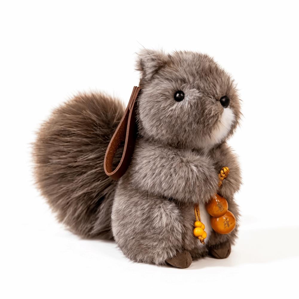 Plush Squirrel Plush Rabbit Keychain Fluffy Plush Bunny Bag Pendant Car Key Ring