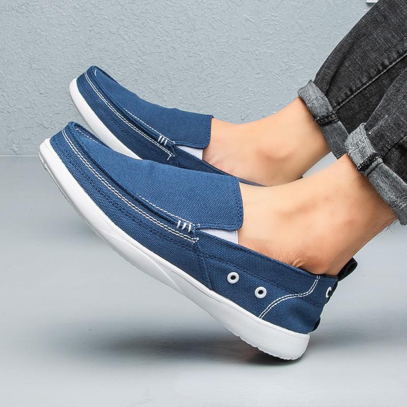 New Men's Canvas Shoes Korean Style Loafers Slip-On Flat Shoes Breathable Wear-Resistant Casual Shoes Fashion Men's Shoes