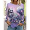 2025 Autumn and Winter Women's Long Sleeve 3D Printed Cute Cat T-Shirt, Streetwear, Round Neck Long Sleeve