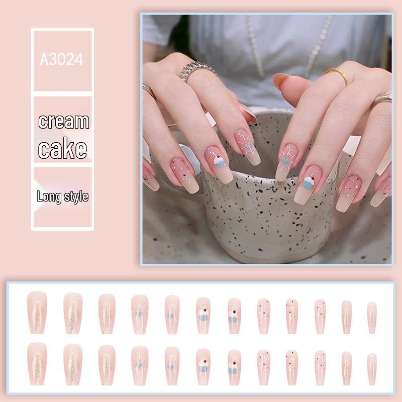 

Ледяные Прозрачные Телесно-Розовые Сердечки Крем-Торт Накладные Ногти с Золотым Глиттером