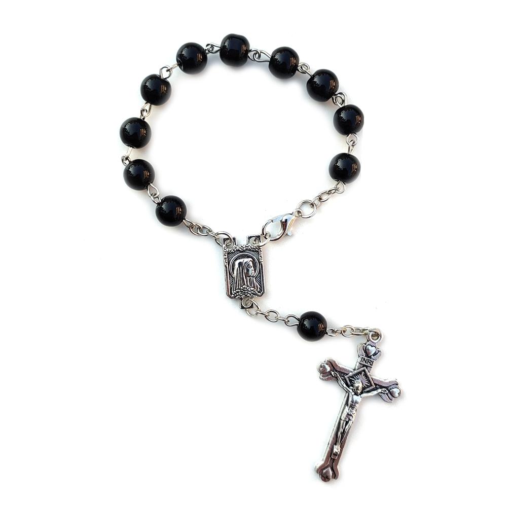 QIGO Car Rosary  One Decade Imitation Pearl Glass Beads Cross Pendant Bracelets For Men Women