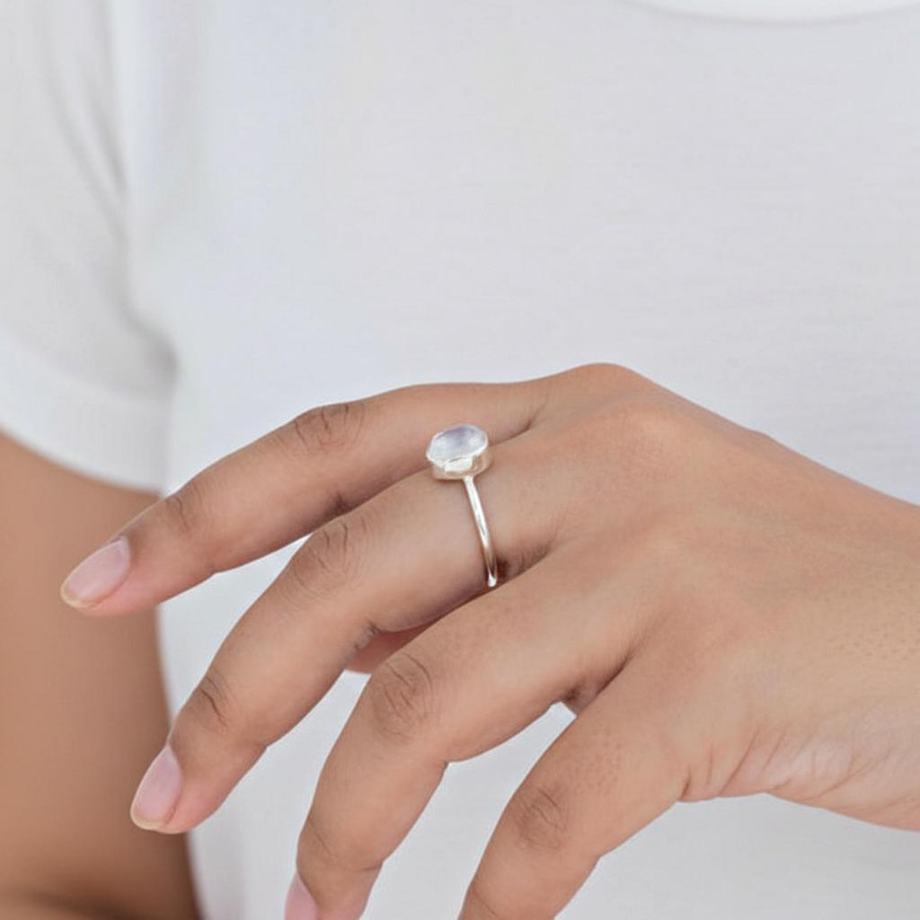 Rainbow Moonstone Statement Ring, 925 Sterling Silver, Minimalist Handmade Pear Shape Gemstone Ring