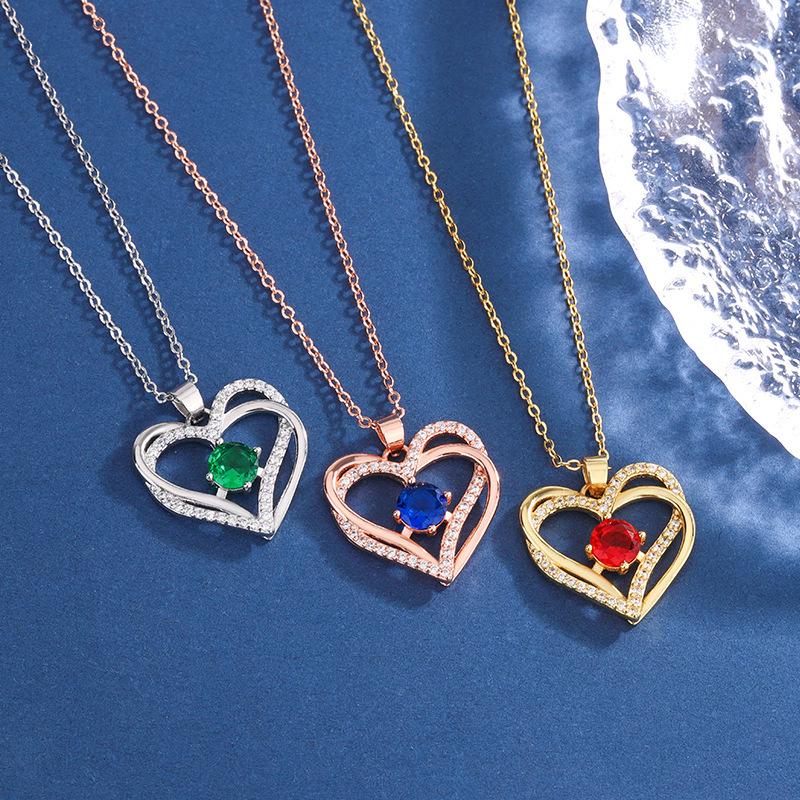 Ewige Herz Halskette mit Zwölf Geburtsstein Anhänger - Damen Schlüsselbeinkette Weihnachtsgeschenk