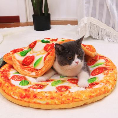 Pet Bed  Mat Ultra Soft Thick Flannel With Cute Pizza Design Warm Mattress For Dogs Cats