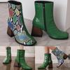 Ladies Leather Square Toe High Chunky Heel Patchwork Colorblocking Pattern Mid Calf Large Size Boots Ankle Womens Boots Size 12w