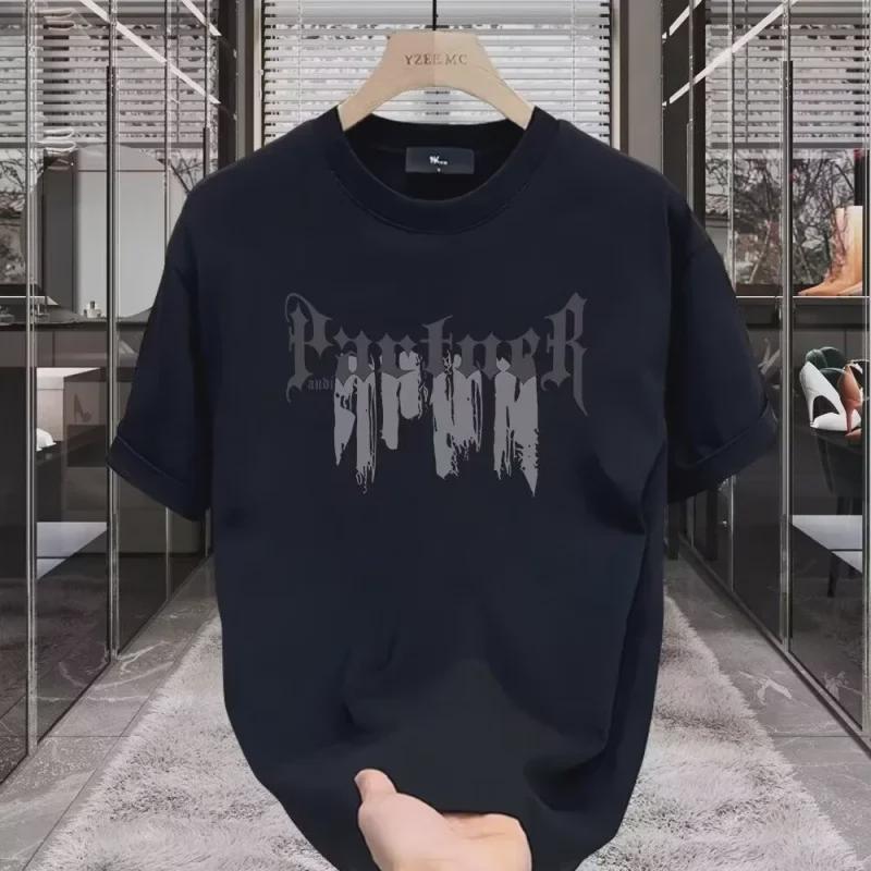 

Men s 2024 Trendy Korean Short-Sleeve Heavyweight Printed T-shirt 4XL білий