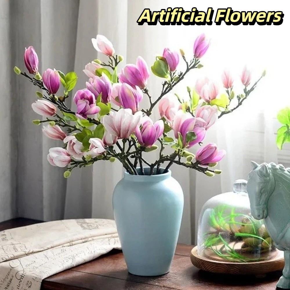 Real Touch Artificial Magnolia Branches Fade-Resistant Floral Art Simulated Orchids 68CM Handmade Silk Magnolia Bouquet