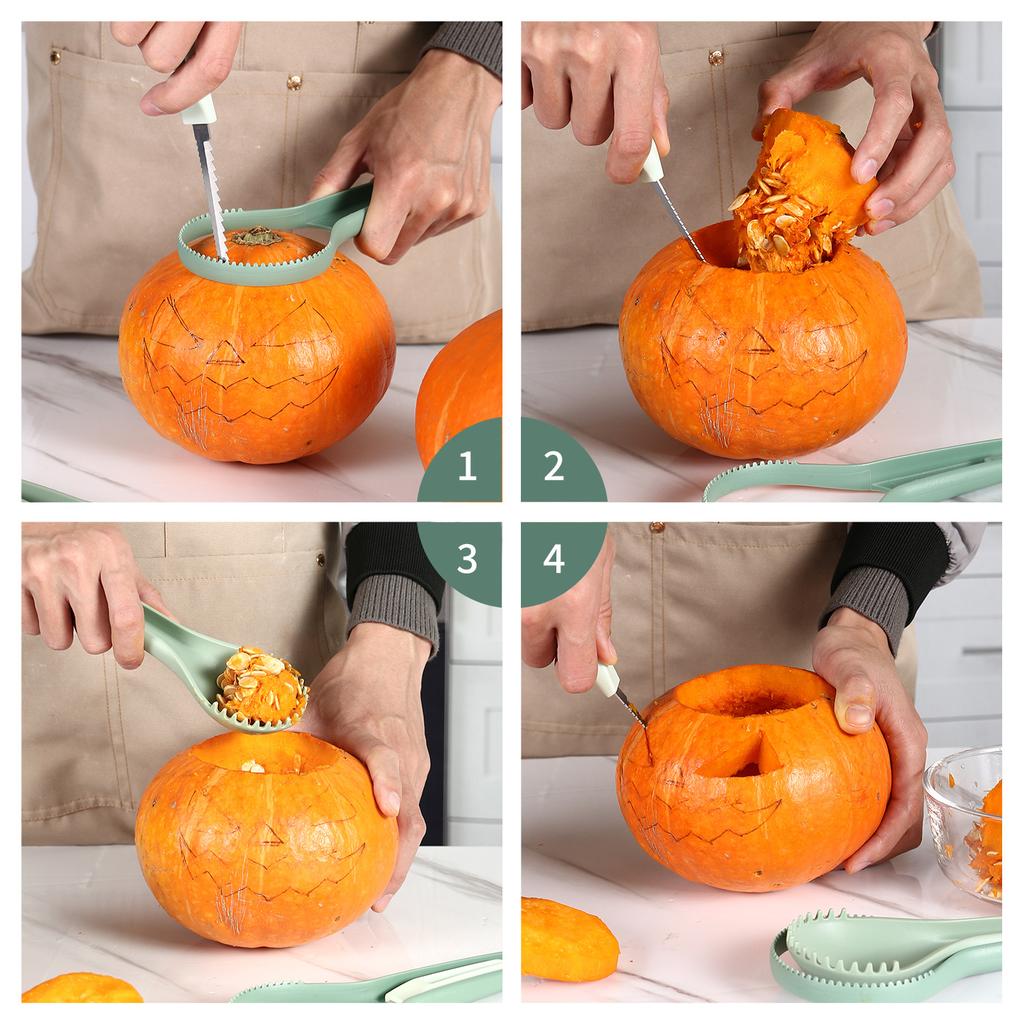 Halloweenová dýňová dláta 3 v 1 Nástroj na vydlabávání dýní Odkostkovač ovoce Zeleninový řezbářský a gravírovací nástroj