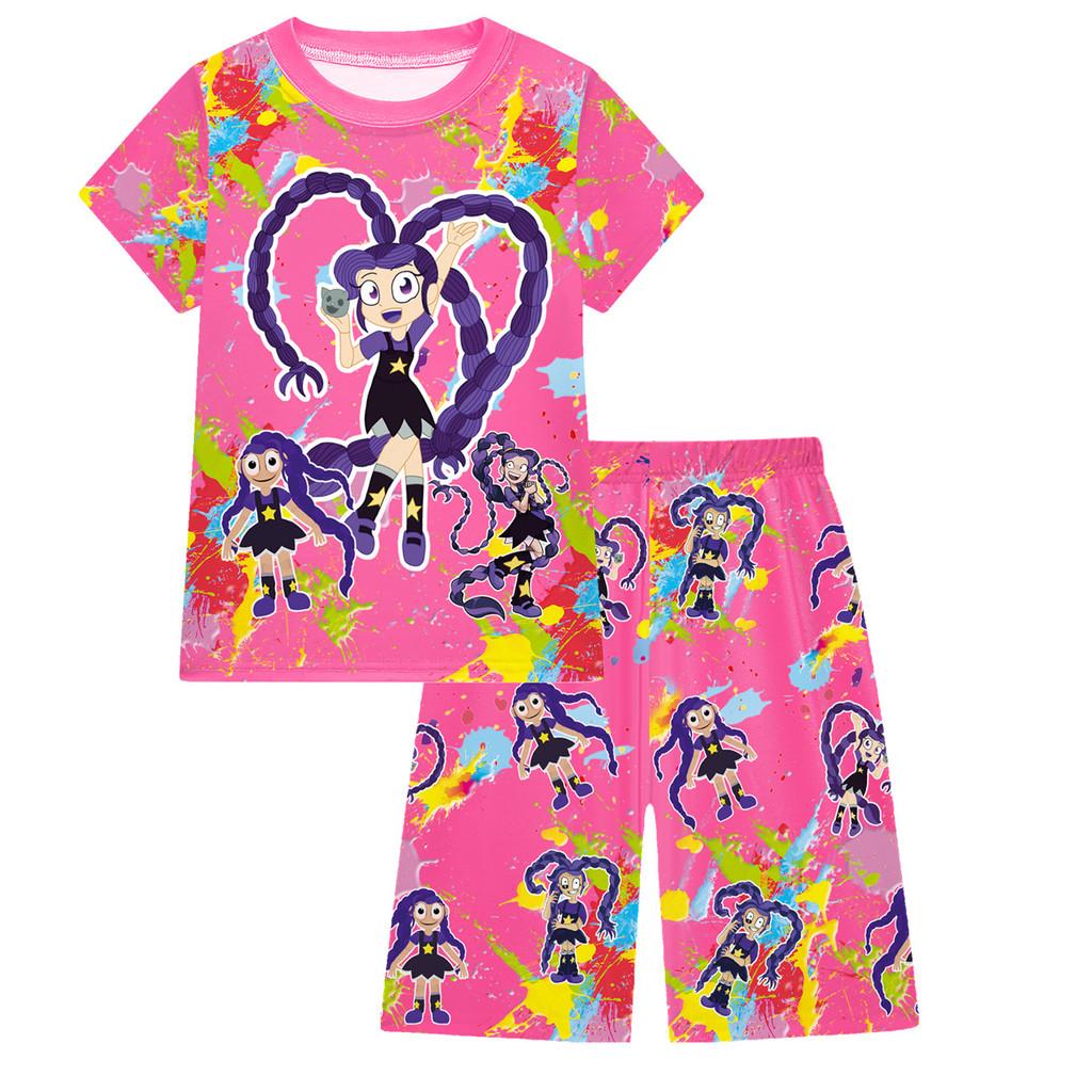 19776 Kids Girls Lily Lovebraids Game Printed Short Sleeves Sleepwear Pajamas 2pcs/sets