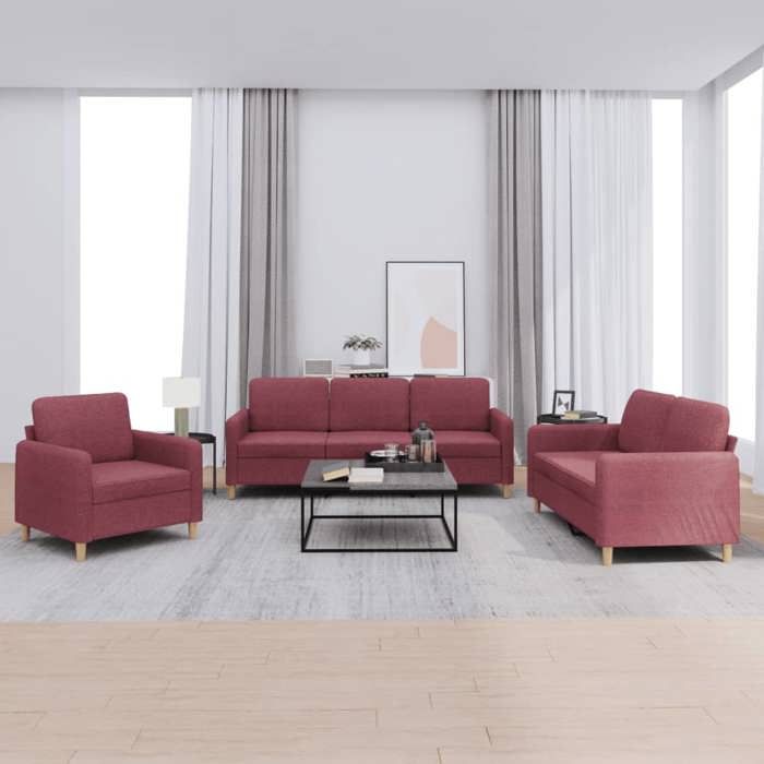 VidaXL Ensemble de canapés 3 pcs avec coussins Rouge bordeaux Tissu 3202060