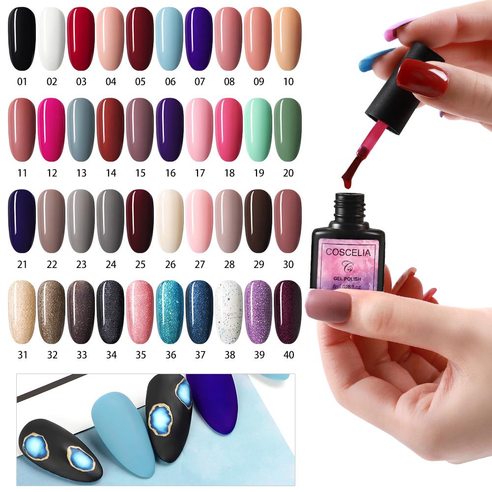 

COSCELIA 40 цветов чистый гель-лак для ногтей 8 мл лак для ногтей Soak Off УФ-гель полуперманентный лак для ногтей лак для дизайна ногтей Маникюр долговечный гель для ногтей