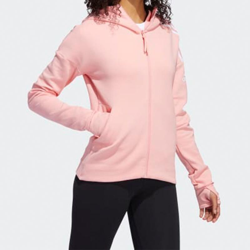 Adidas Three-Stripe Logo Print Hooded Jacket With Thumb Holes Women Jackets Pink FI6722