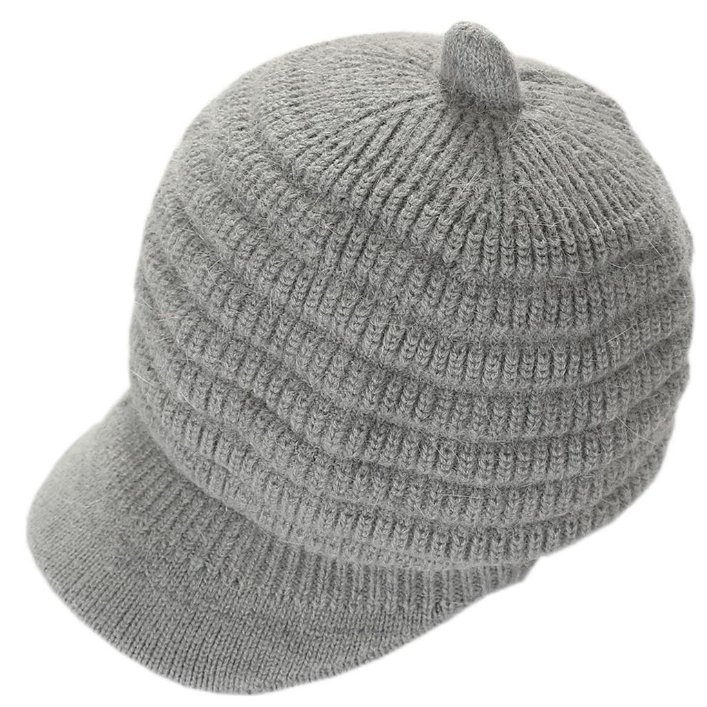 Women's Plush Knitting Soft Rabbit Wool Baseball Hat Beret Warm Cap