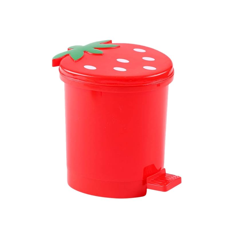 Toddmomy Cute Pink Bathroom Trash Can Strawberry Desk Trash Can Mini Garbage Can with Lid Countertop Trash Cans for Desk Car Office Pink Trash Can красный