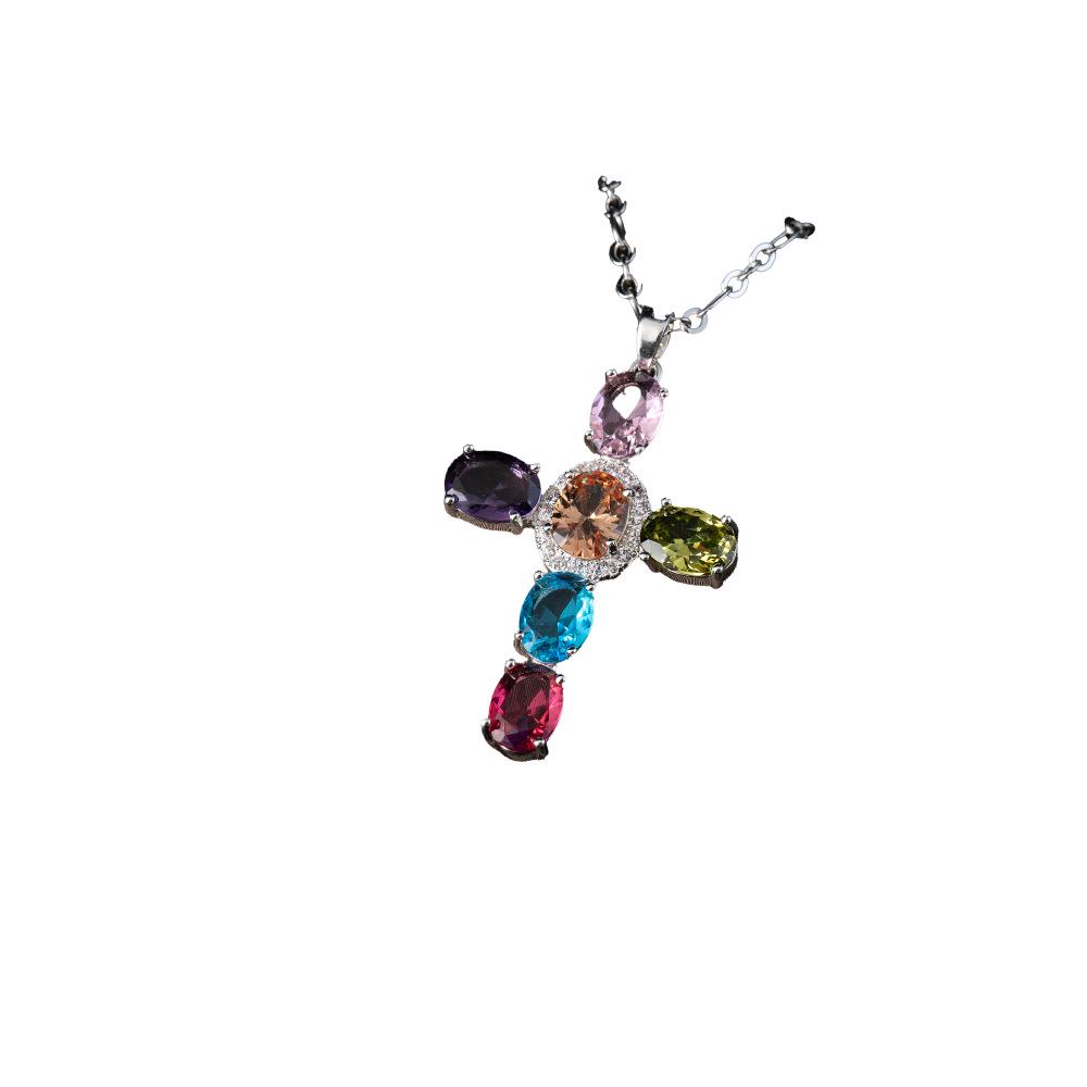 Copper-Plated 18K Gold Silver Necklace with Zirconia Cross Pendant