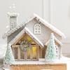 Table Display Christmas Cottage Ornament with Light Effect, Wooden Snow Cabin Decoration for Tabletop Shelf Styling