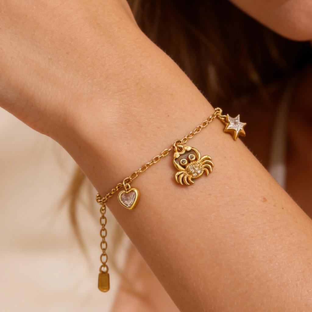 Gold Color 3D Heart-Shaped Star Tassel Bracelet For Womem Summer Waterproof Stainless Steel Chain Shiny Hand Jewelry Party Gift