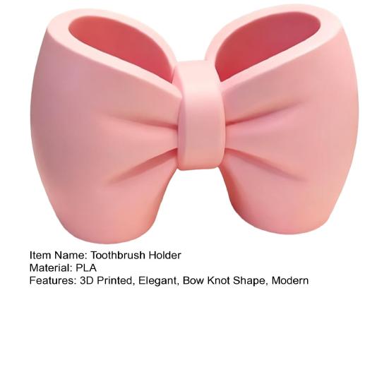 Pink Bow Toothbrush Holder 3D Printed Bow-Knot Shaped Organizer for Toothbrushes Toothpaste Makeup Brushes Multi-Functional Countertop Caddy