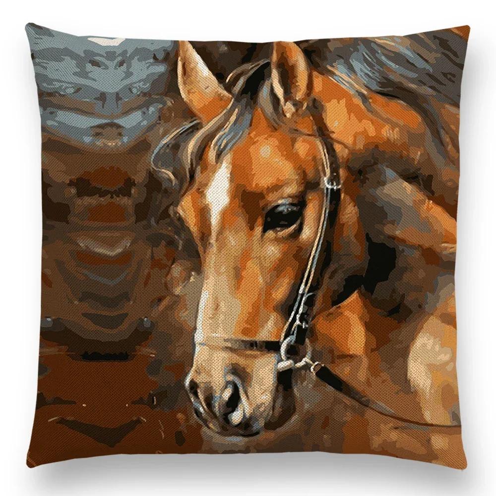 Horse Oil Painting Pillow Case Home Decor Vintage Cushion Cover for Sofa Car Linen Pillow Cover Home Decorative Drop Shipping