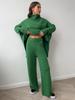 Women's Autumn/Winter High-Neck Sweater and Knit Pants Set - European/American Style, Loose Fit, Thick, Casual
