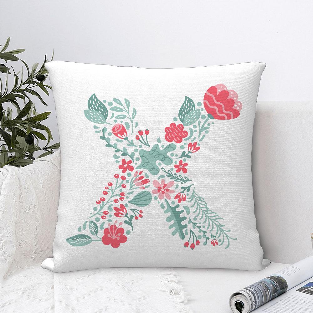 Cute Floral Letter Pillow Case Sofa Decorative Home Double-sided Printing Short Plush Cushion Cover Throw Pillow Cover Gifts