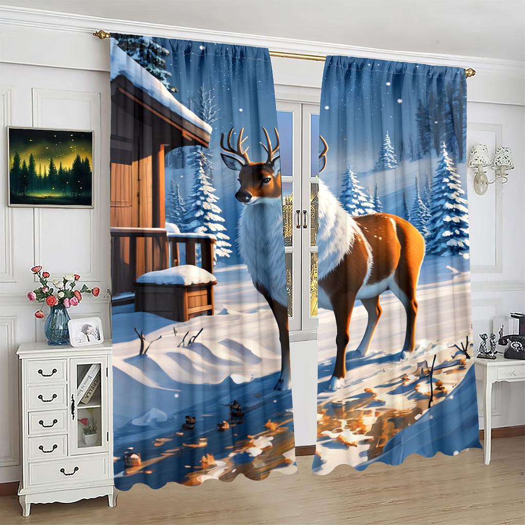 2 delar - Jul - tryckt gardin - Polyestermaterial - lämplig för sovrum, vardagsrum, arbetsrum privat gardin