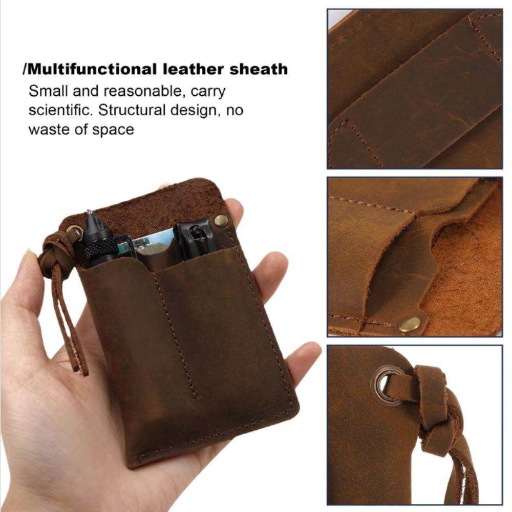 Black/Brown Leather EDC Organizer Genuine Leather EDC Pouch Pocket Outdoor Tool Pouch  Men Utility