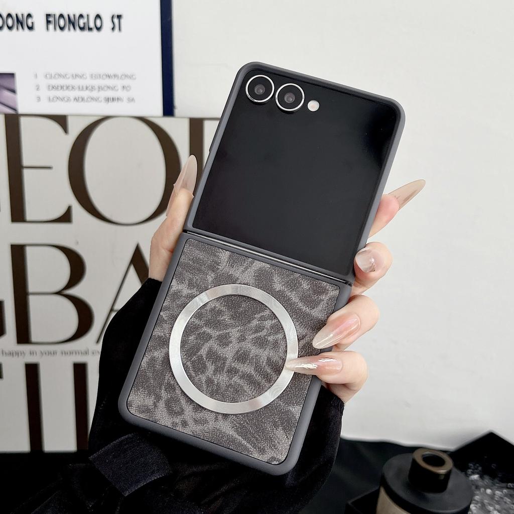 Case for Samsung Galaxy Z Flip3 Flip4 Flip5 Flip6 Flip7 with Back Leather & MagSafe Shockproof Phone Bumpers Cover