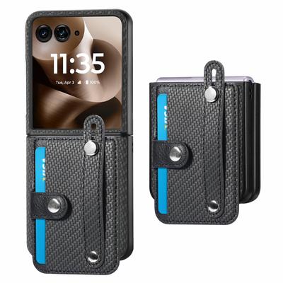 Carbon Fiber Leather Wristband Phone Case for Motorola Razr 60 50 40 Ultra Moto Razr 60 50 40 Card Holder Wallet Cover
