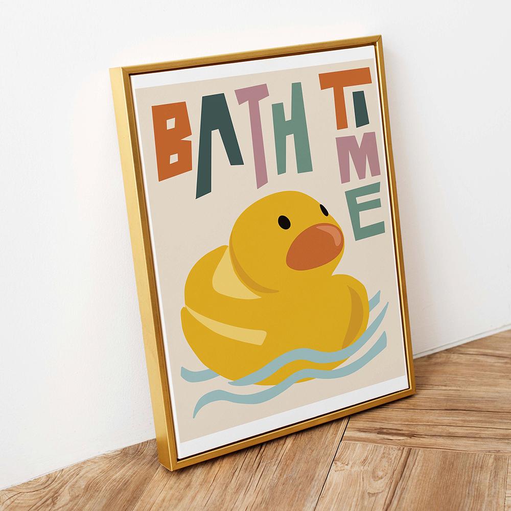 Colourful Cute Animal Duck Canvas Painting Bath Time Posters Bathroom Wall Art Print Washroom Kids Baby Room Home Decor Pictures