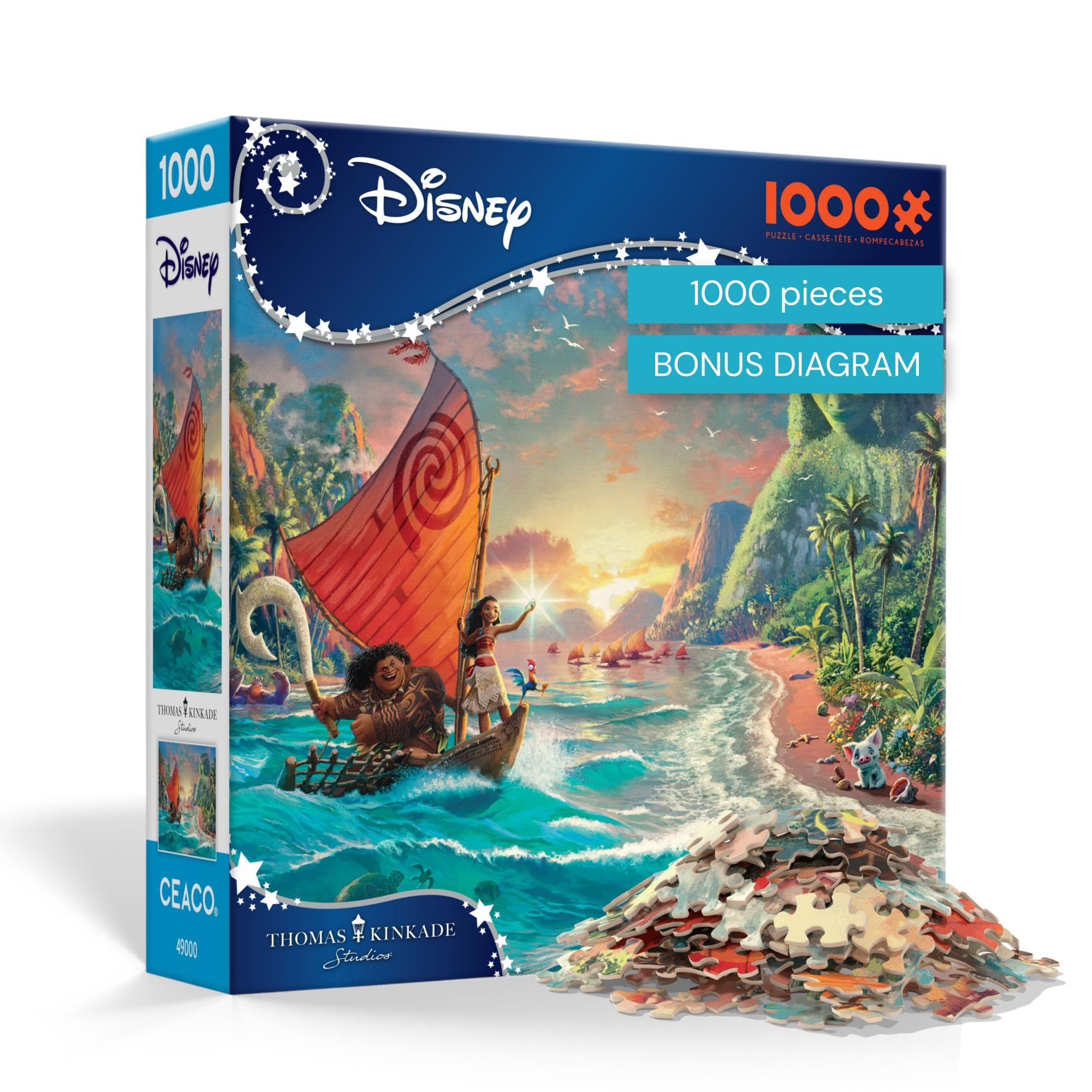Ceaco Thomas Kinkade Disney Dreams Moana Jigsaw Puzzle for Adults Vibrant Thomas Kinkade Art Premium Disney Puzzle for Collectors - - Disney s -