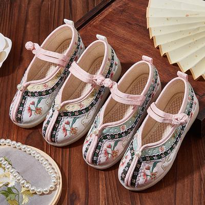 Sapatos infantis baixos retrô bordados princesa para meninas estilo tradicional chinês crianças casuais hanfu sapatos baixos moda macia