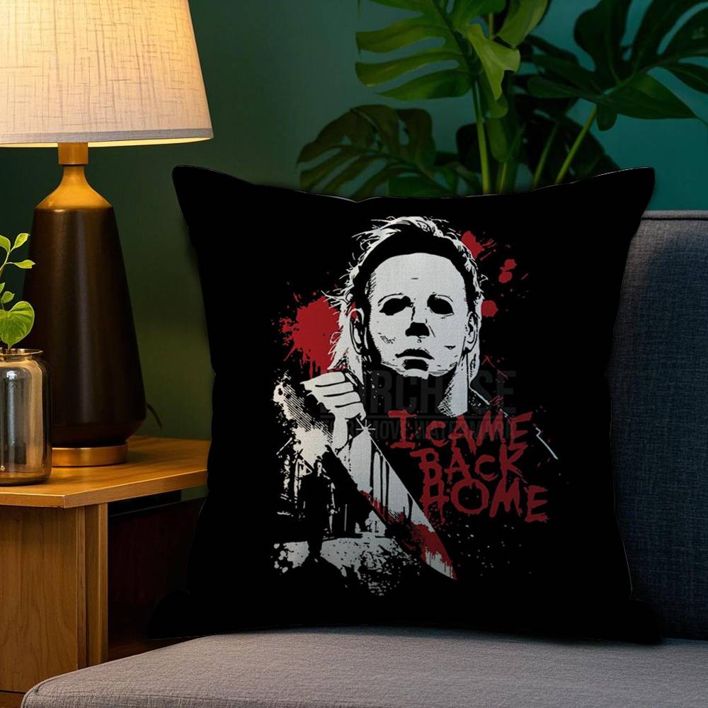 M-Michael-Myers Horror Halloween Pillow Case Plush Fabric Soft Double Sided Print Home Sofa High Quality Cushion Cover Throw