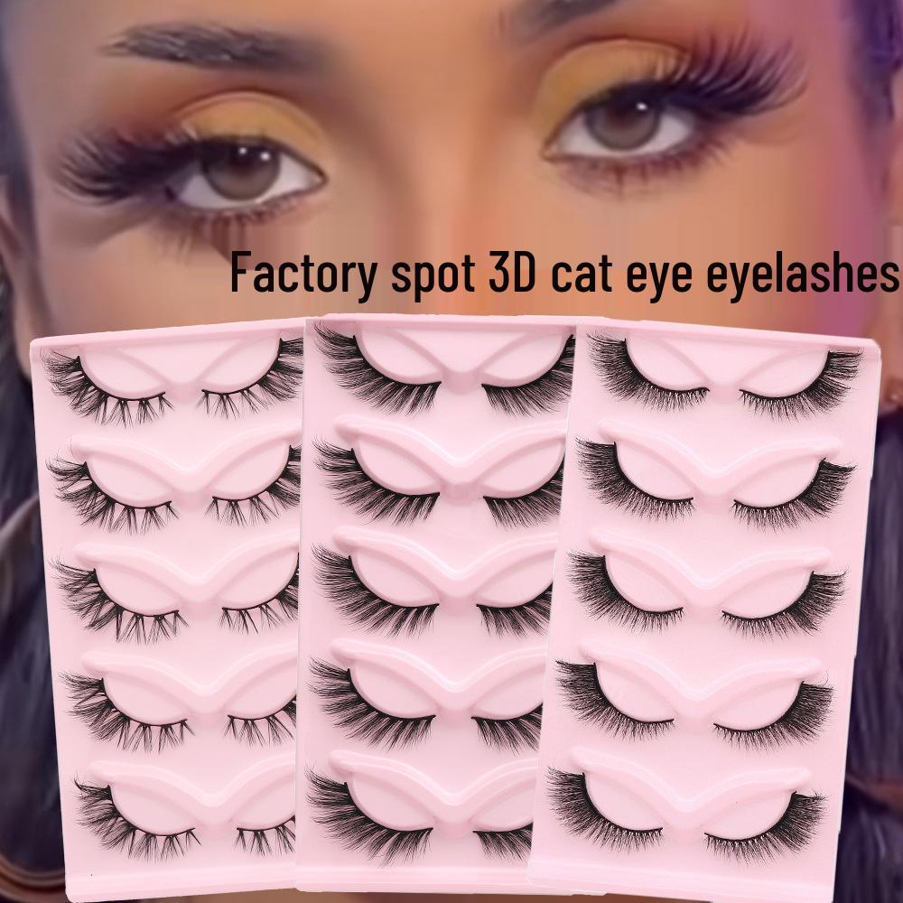 3D Cat Eye False Eyelashes - Dense Tail Lengthening Style, Pack of 5 Pairs