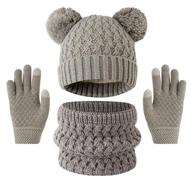 

Комплект детской шапки, шарфа и перчаток, Детская утолщенная зимняя шапка с цветным узором «Снежинка», вязаная шапка average size 3-12 years old