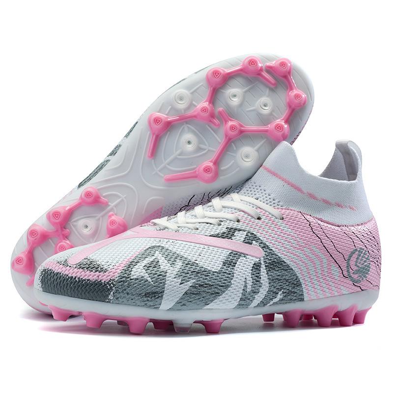 

Football shoes boys and girls rubber broken nails high-top pink football training shoes Xiyin 2025 32