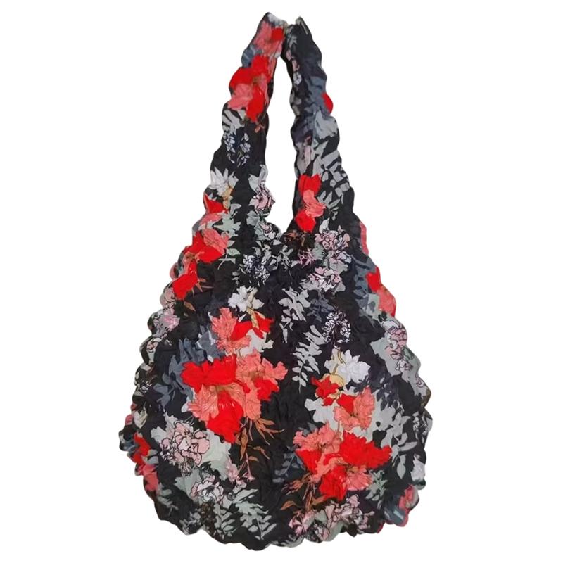 Flower Expansion Fold Pleated Flexible Stretch Mini Shopping Bag Large Capacity Bubble Elastic Portable Handbag Storage Bag