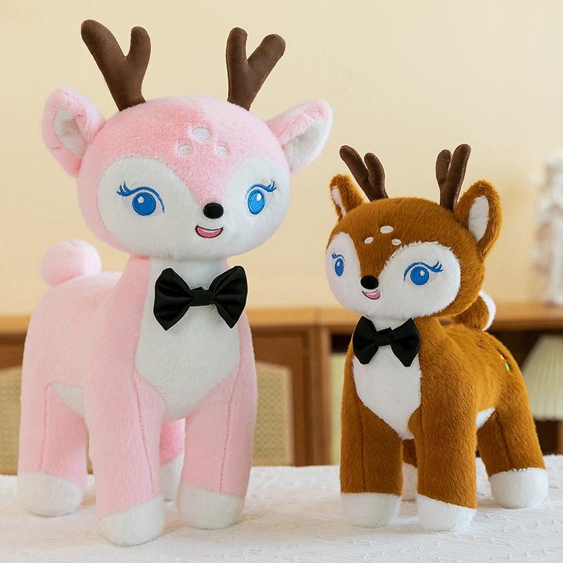 Cute Collar Sika Deer Doll Plush Toy Deer Elk Sleeping Pillow Doll Children's Birthday Gift Female rosa