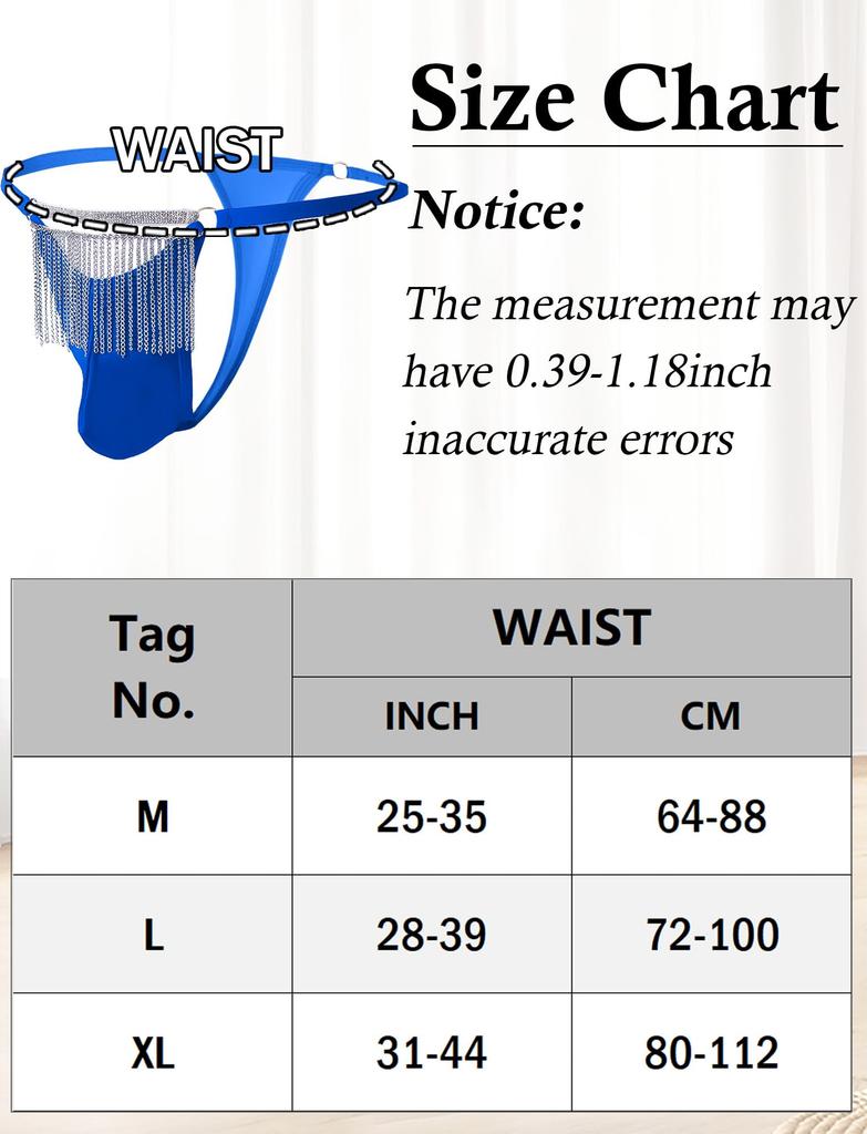 Maeau Chain 3D Sexy XL Men's Thongs, Low-Rise Panties, Casual, Stitching, Underwear, Breathable, Quick-Drying, Blue,