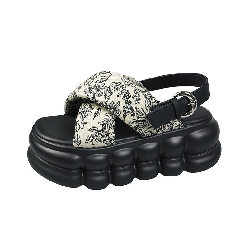 Stepping on shit open-toed sandals women's spring and summer 2025 new versatile cross strap 8cm thick-soled Roman beach shoes tide