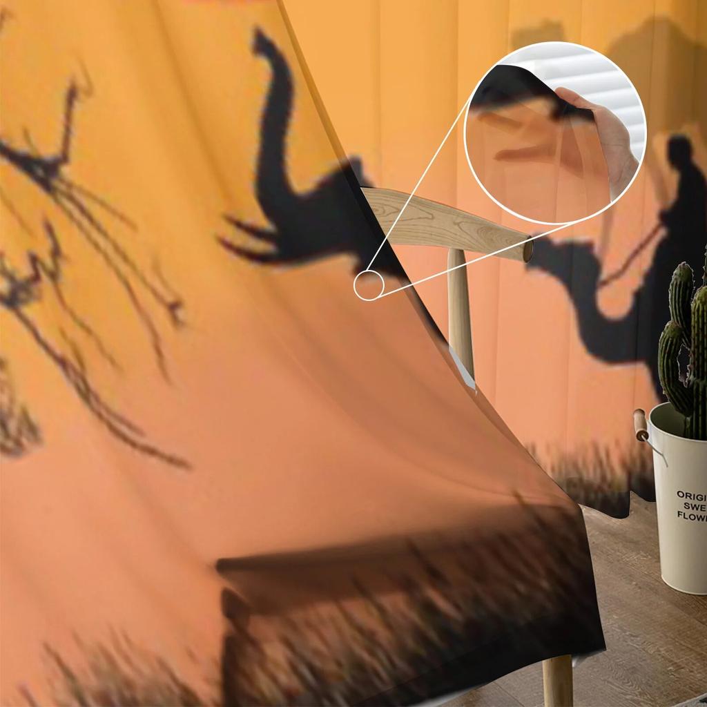African Safari With Camels And Elephant On Sunset Tulle Sheer Curtains for Living Room Kitchen Decoration Voile Organza Curtains