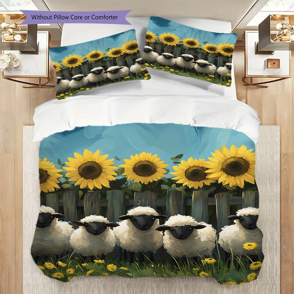 Sheep Pattern Bedding Quilt Set Quilt Cover Pillowcase Home Decoration Birthday Gift (1 * duvet cover + 2 * pillowcase, without core)