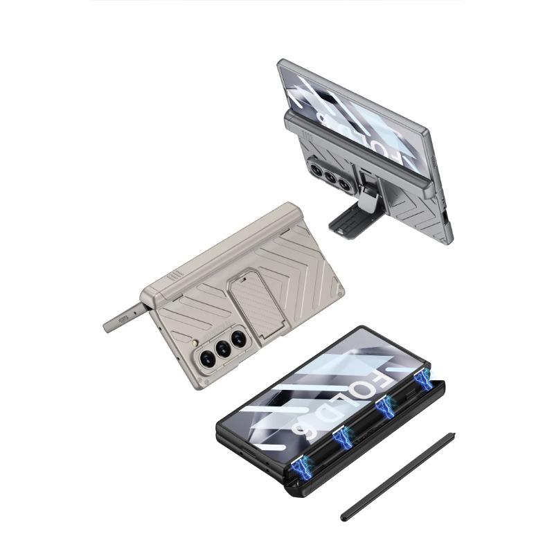 Tvrdý kryt z PC s magnetickým pantem pro Samsung Galaxy Z Fold 6 s držákem na pero, ochranný kryt obrazovky