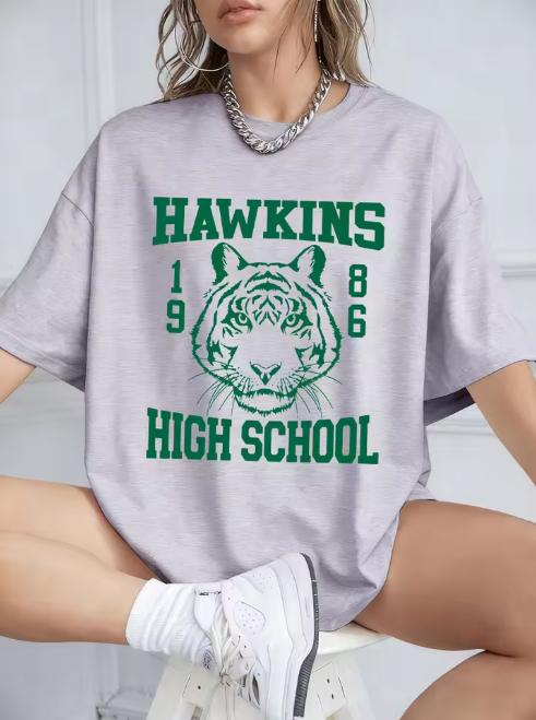 Hawkins High School Prints Cotton Tshirts Unisex Summer Short Sleeve Tops Street Oneck Oversized T Shirt Casual Unisexs Clothes