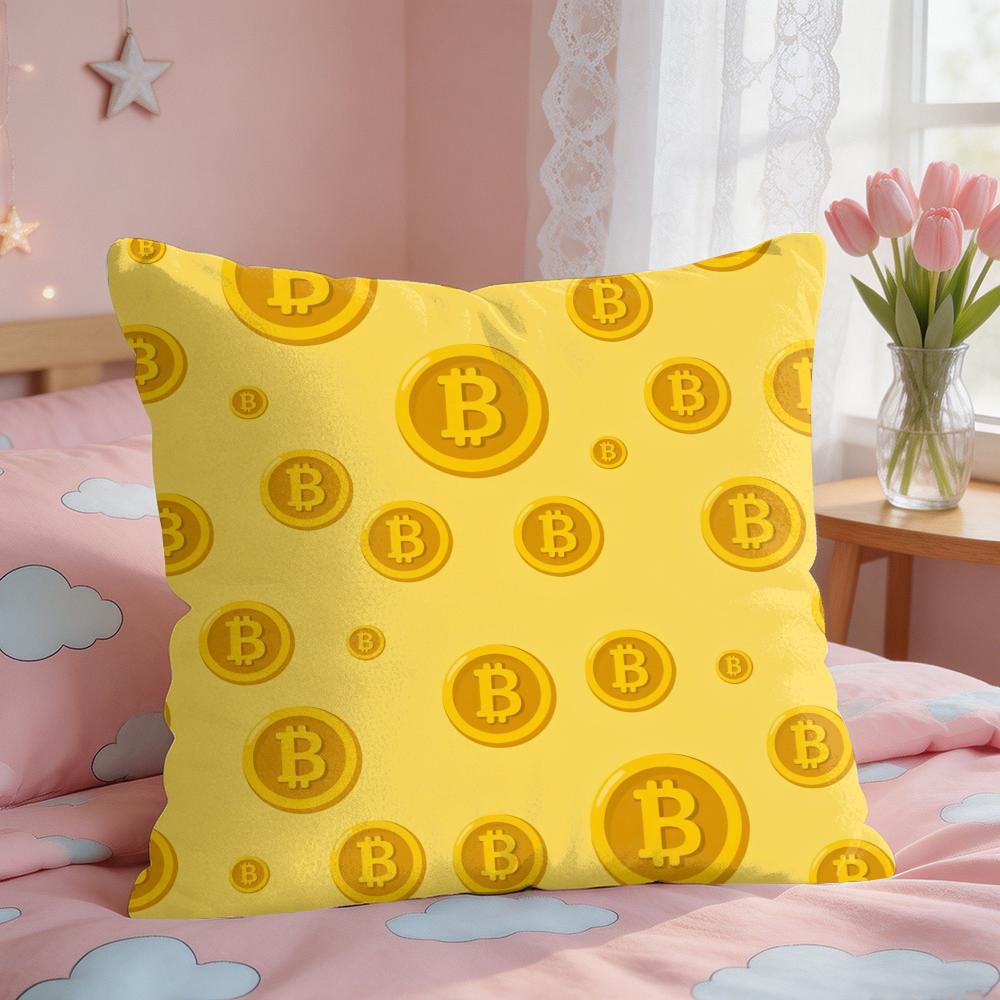 Bitcoin Btc Logo Cool Cushion Cover Square Short Plush Pillow Case Living Room Sofa Home Decor Funda X