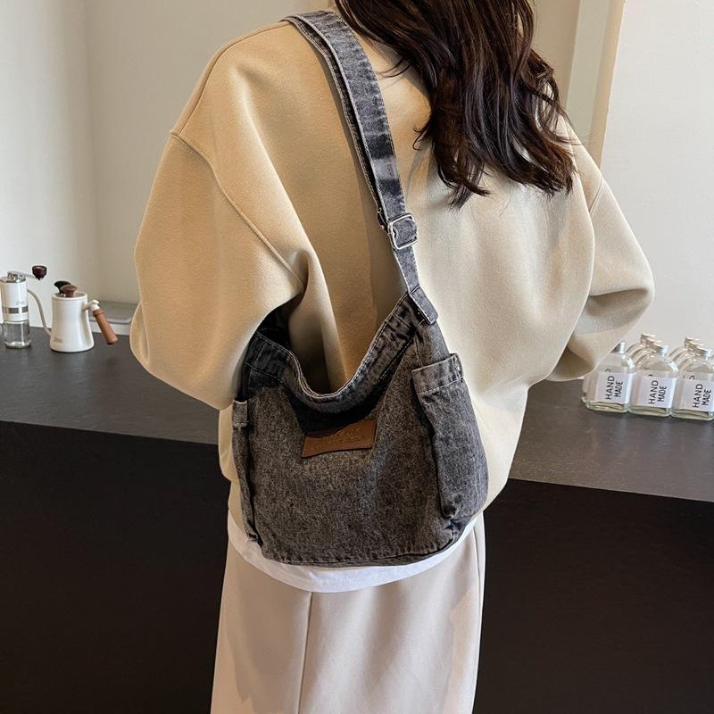 Fashion Embossed Letter Denim Bag 2025 New Texture Fashion Casual Shoulder Bag When Simple Shoulder Bag